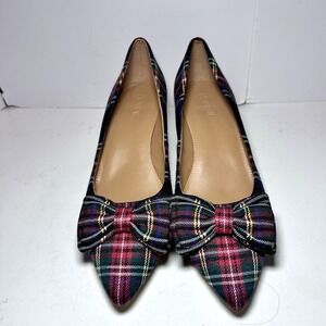 J.Crew Esme Plaid Tartan Kitten Heel Pumps W/ Bow Black & Red Size 8.5